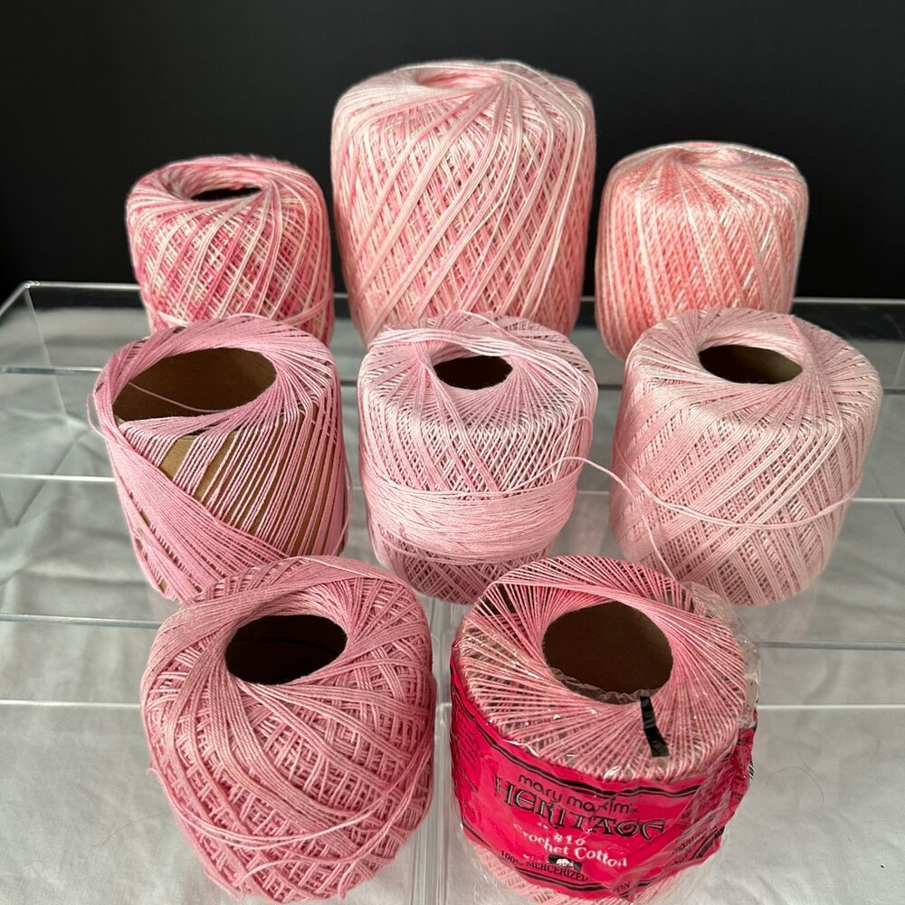 Crochet Thread 8 Assorted Pink Spools Mary Maxium Heritage Sz 10 Vintage